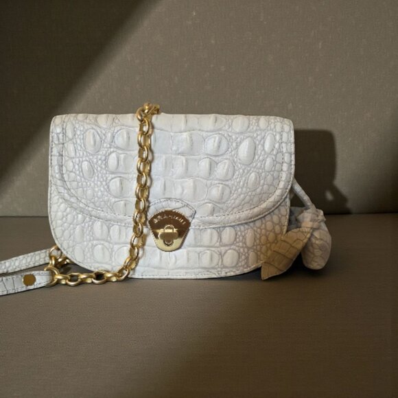 Brahmin Eloise Roses Crossbody Bag White Croc Embossed Brass Chain Rare - Picture 1 of 16